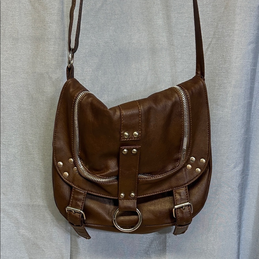 Brown faux Leather Shoulder Bag with ajustable strap